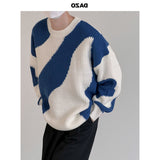 Autumn and Winter O-Neck Knit Sweater for Men Cow Patchwork Pullover Men Loose Casual Harajuku New Mens Oversized Sweater