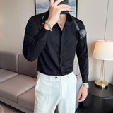 Foesce Men Pleat Shirt With Bowtie Men Tuxedo Shirt Black White Stylish Shirts For Men Wedding Party Club Party Slim Fit Shirt Men