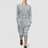 Men Jumpsuits Solid Lapel Long Sleeve Streetwear Double Breasted Rompers Elegant Fashion Casual Men Overalls S-5XL