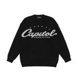 Hip Hop Letter and Person Print Vibe Retro Mens Sweaters Oversize Harajuku Round Neck Pullover Loose Casual Knitted Autumn Tops