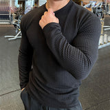 Men Fashion body-building Long Sleeve T-shirts O-Neck Solid Casual Spring Autumn Tees Men Shirt Loose Tops Streetwear Tee shirt