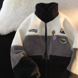 Foesce Winter new embroidery letters imitation rabbit fur zipper jacket women loose ins street furry Y2K casual all-match jacket