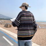 Men's Fashion Colorblock Knit Sweater Winter New Thickened Pullover Harajuku Round Neck Loose Shirt Jacket Men Korean Clothes