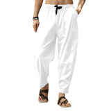 Foesce  Men's Long Pants Large Casual Cropped Pants Loose Cotton Linen Drawstring Hip Hop Patchwork Lantern Pants Street Wear