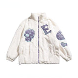 Vintage skull embroidered lamb fleece jacket men's winter new king size zipper casual top cotton cotton zipper cardigan