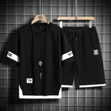 Summer Black White Tracksuits For Men's Set Sleeves T-Shirt + Shorts Sportswear Brand Sporting Suit Oversize 5XL