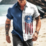 Foesce-Spring Summer Casual Loose Shirt Men Clothes Vintage Patchwork Contrast Buttoned Lapel Shirts Mens Daily Short Sleeve Tops