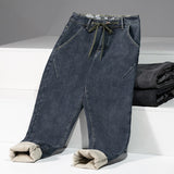 Winter Thick Warm Fleece Jeans Men Pants High Qualiy Large Size Stretch Cotton Solid Denim Joggers Baggy Jean Trousers