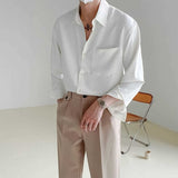 Foesce Spring New Senior Long Sleeve Button Down Shirts for Men Korean Fashion Loose Drape Solid Color All-match Men's Shirt Blouse