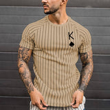 Men T-Shirt Summer Oversized T-Shirt Fashion Solid Color Striped Spades Print Shirt Card Pattern Casual Street Short Male Tops