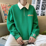 Zipper Polo Sweatshirt  Men Women Stand-Up Collar Hoodie Trendy Lover Print Harajuku College Style Oversize Casual Sports Jacket