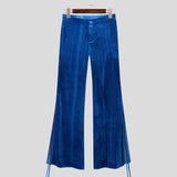 Foesce Sexy Fashion Slit Long Pants Men's Loose Pleuche Bell-bottoms Male Solid Comfortable Hot Sale Slack Trousers S-5XL