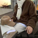 Brown Black Plush Hoodie Men Fashion Casual O-Neck Sweatshirt Men Streetwear Korean Loose Pullover Hoodies Mens Hoody M-2XL