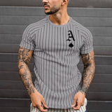 Men T-Shirt Summer Oversized T-Shirt Fashion Solid Color Striped Spades Print Shirt Card Pattern Casual Street Short Male Tops