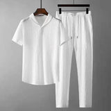 Foesce (Shirt+Trousers) Summer new arrival Men Fashion Classic Shirt men Business Casual Shirts Men A Set Of Clothes Size M-4XL