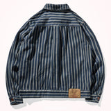 Foesce Cowboy men's American retro badge patch loose pocket tooling lapel striped jacket men's