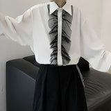 New Spring Yamamoto Style Dark Style Personality Lace Decoration Temperament Youth Men's Loose Casual Long-sleeved Shirt
