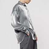 New Men's Shirt Ice Silk Satin Glossy Men's Long-sleeved Abstinence System Pure Color Satin Shirt Ins All-match