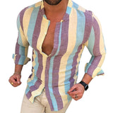 Foesce New Male Long Sleeve Mens Shirts Spring Autumn Striped Slim Fit Stand Collar Shirt Male Clothes Casual Male Shirt Tops