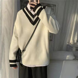 Foesce Couple's Clothes Autumn Men's Wool Sweater Loose Coats Student Black Color Pullover V-neck Cardigan Cashmere Knitting