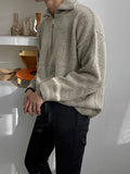 Turn-down Collar Zipper Sweater Men Autumn Korean Fashion Loose Pullover Solid Color Male Tops Casual