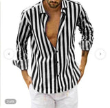Men's Casual Blouse Shirt Stripe Printing Loose Tops Long Sleeve Tee Shirt Spring Autumn Casual Handsome Men's Shirts New