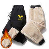 Men Fleece Warm Cargo Pants Autumn Winter Casual Loose Print Drawstring Sports Trousers Male Thermal Lambswool Sweatpants
