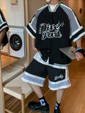 Hiphop Baseball Short-sleeved Suit Men's Bomber High Street Ice Hockey Shirt + Shorts American Basketball Sports Two-piece Suit