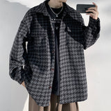 Spring Autumn Casual Premium Heavy Shirts Men Solid Loose Long Sleeve Shirts Male Hip Hop Thick Korean Man Woolen Coat New
