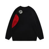 Harajuku Retro Love Pattern Letter Spliced White Black Casual Pullover Sweater for Male and Female Crew Neck Loose Knitted Tops
