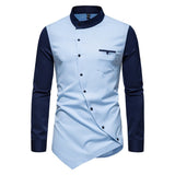 Foesce Men Shirt Long Sleeve Personality Diagonal Button Shirts for Men Luxury Designer Irregular Henry Collar Top Grade Tops