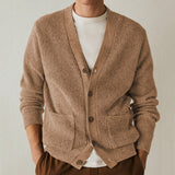 Mens Classic V-Neck Cardigan Sweater Long Sleeve Button Down Brown Overcoat