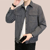 Men's Jackets Spring New Male Thin Striped Coats Tops Korean Fashion Lapel Casual Slim Fit Plaid Shirt Jacket Clothing