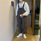 Foesce Suspenders Jumpsuit Pants Men Summer Overalls Japanese Loose Straps Casual Pockets Unisex Oversize Streetwear Solid Man Clothing