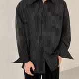 Spring Striped Longsleeve Shirt for Men Fashion Designer Pinstripe Button Up Shirts Lapel New Mature Casual Korean Clothes