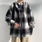 Winter College Style Plaid Hooded Jacket  Men Loose Fashion Woolen Fabric Male Hip Hop Thick Korean Couple Woolen Coat New