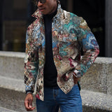 Vintage Leopard Jackets Men Spring Loose Long Sleeve Button-down Turn-down Collar Casual Coats Mens Fall Fashion Outerwear