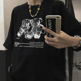 Kawaii punk shirt Harajuku bf Japan cartoon bear print short-sleeved t-shirt men women Korean oversize couple streetwear tops
