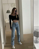 Casual All-match Solid Color Wide-leg Pants Women's Pants Spring and Autumn New Fashion High Waist Stretch Jeans Trousers