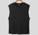 Men Vests Knitted Solid Color Round Neck Sleeveless Split Hem Casual Waistcoats Men Streetwear Button Tank Tops 5XL