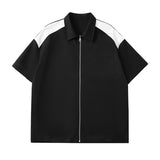 Foesce Summer Oversize Vintage Shirt Men Baggy Blouse Fashion Korean Streetwear Zip Up Short Sleeved Clothing Tops Male Plus Size