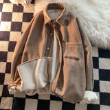 Foesce Solid Color Thicken Men Shirts Harajuku Casual Waffle Long Sleeve Male Blouses Turn-down Collar Autumn Winter Shirts