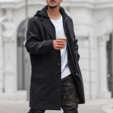 Fashion Long Sleeve Hooded Coat Autumn Winter Mens Casual Solid Color Patchwork Woolen Coat Men Loose Single Breasted Coats