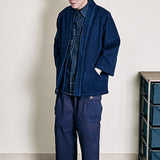Vintage Heavy Weight Indigo Jacket Men Cotton Kendo Fabric Suit Autumn Male Blue Dyed Loose Pockets Casual Jacket Cardigan Coat