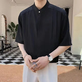 Foesce Round Neck Temperament Man Simplicity Shirts Solid Color Short Sleeve Handsome Button Korean Fashion Casual Men's Clothing