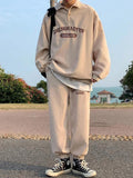 Japanese Cityboy Sweatshirt Suits Men Hip Hop Corduroy 2pcs Suit  American Lapel Shirt + Letter Pants Autumn Preppy Set