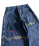 Foesce Korean Fashion Y2k Street Jeans Hip Hop Pattern Printed Hip Hop Baggy Jeans Blue Pants High Waist Wide Pants for Men and Women