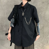Gray Shirts Women Harajuku Detachable Sleeve Oversized Bf Gothic Blouse with Tie Vintage Streetwear Punk Autumn Shirt
