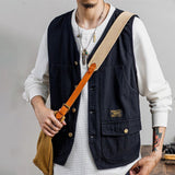 Men's Vests Casual Pockets Sleeveless V Neck Korean Style Loose Spring Autumn Waistcoat Fishing Waistcoats Clothing chalecos