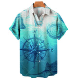 Foesce New Unisex Retro Men's Hawaiian Shirt Plus Size Shirt Sailboat Compass Marine 3d Print Retro Men's Shirt Loose Short Sleeve